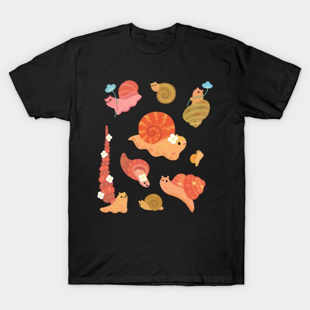 Snail and small flowers T-Shirt by pikaole